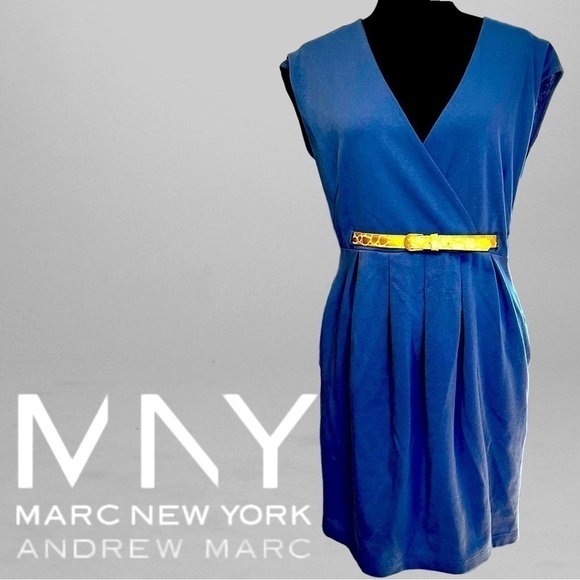 MARC NEW YORK Blue Denim Belted Wrap Dress Size 8 - Picture 1 of 6